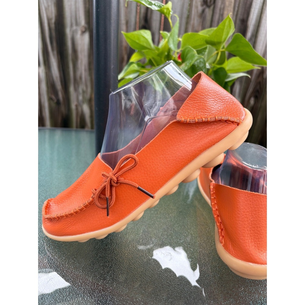 Socofy Orange Leather Loafers Moccasin Flats Slip On Shoes Womens 42 260 Comfort